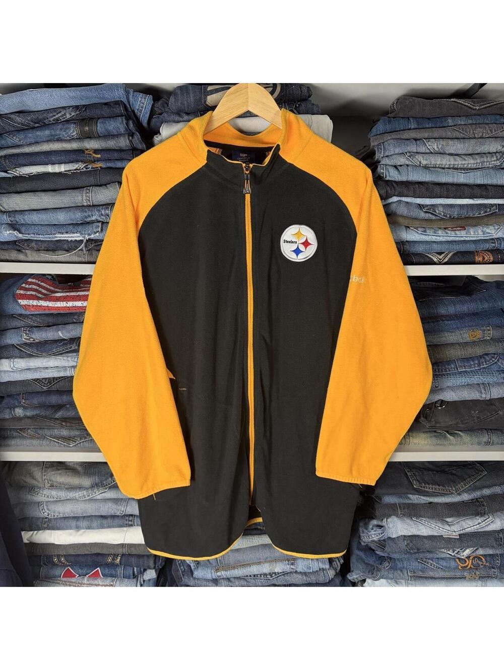 Reebok Pittsburgh Steelers NFL Football Fleece Zip Jacket Black Yellow Large Y2K